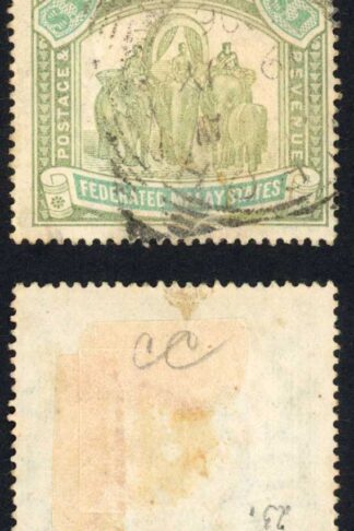 Federated Malay States SG23 One Dollar Green and Pale green Wmk Crown CC