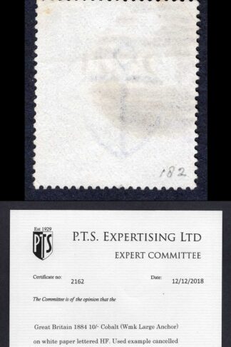 SG182 10/- Cobalt Fine used a few inperfections (see cert) Cat 8250 pounds