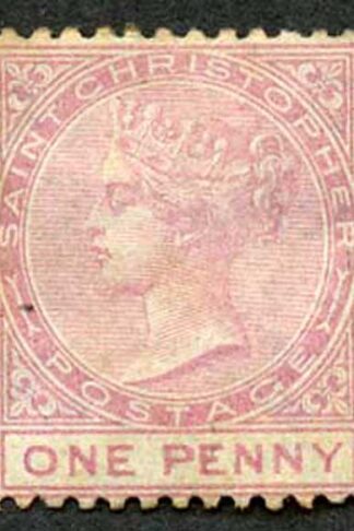St Christopher SG1 1d Dull Rose Wmk CC Perf 12.5 Mint (Part Gum with toning)