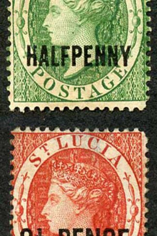St Lucia SG23/4 1881 Surcharge set of 2 M/Mint (1/2d toned small thin on 2 1/2d)