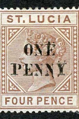 St Lucia SG55a 1d on 4d Brown Opt DOUBLED Fresh M/Mint