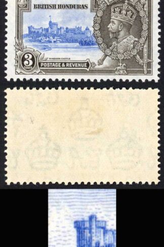 British Honduras SG143 1935 3c Silver Jubilee Vertical Line from Brunswick Tower