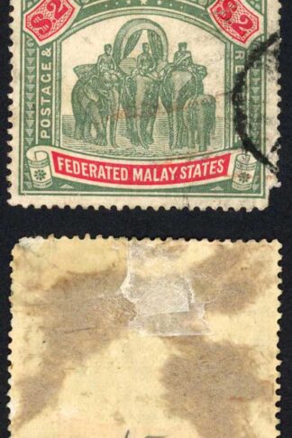 Malay States SG24 Two Dollar Green and Carmine Wmk Crown CC SPACE FILLER