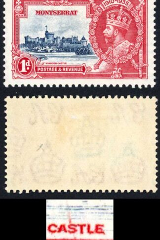 Montserrat SG94 1935 1d Silver jubilee Diagonal Line though S of Castle M/M