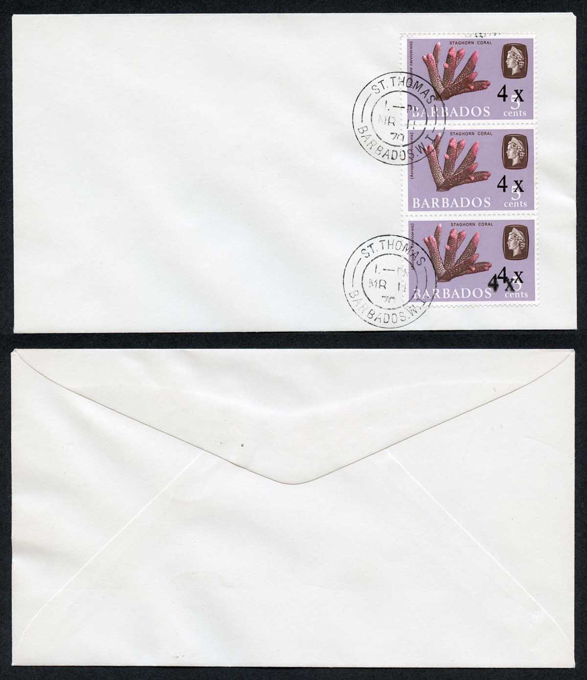 Barbados SG398d Variety bottom stamp Surcharge Triple