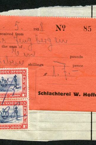 South West Africa SG75 1931 1d Pair on Receipt