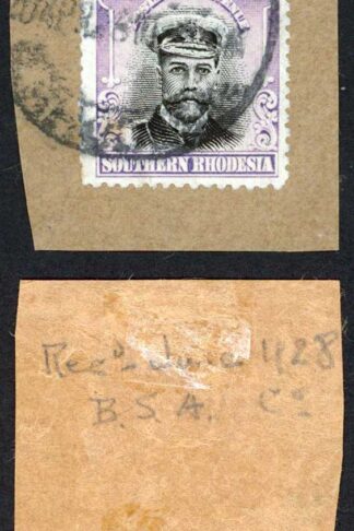 Southern Rhodesia SG7 6d Admiral used on piece