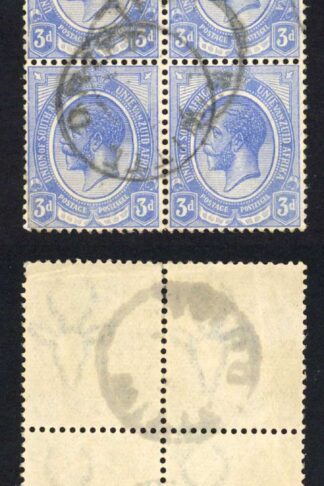 South Africa SG9 1913 3d Ultramarine Used bock of SIX