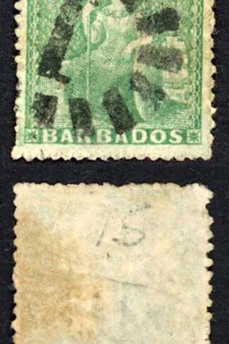 Barbados SG21 1861 (1/2d) Green No wmk Rough Perf 14 to 16 Fine used