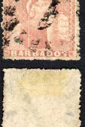 Barbados SG25 1861 (4d) Dull Rose No wmk Rough Perf 14 to 16 Fine used