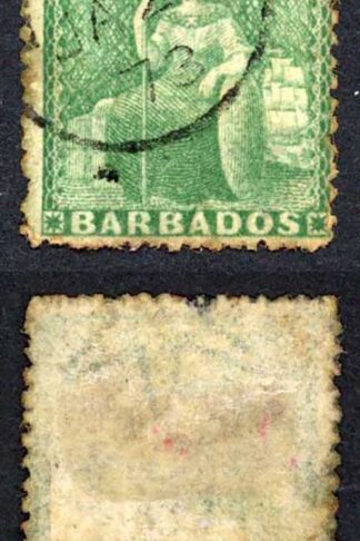 Barbados SG43 (1/2d) Yellow Green wmk Large Star Rough Perf 14 to 16 (bit grubb