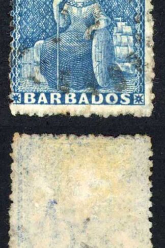 Barbados SG44 1870 (1d) Blue wmk Large Star Rough Perf 14 to 16 Fine used