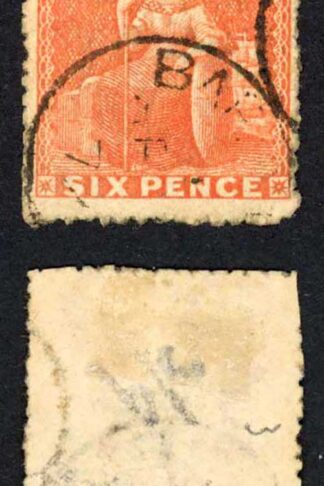 Barbados SG46 1870 6d Orange Vermilion wmk Large Star Rough Perf 14 to 16 Fine