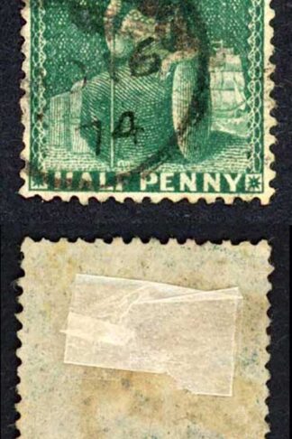 Barbados SG58 (1/2d) green wmk small star clean-cut perfs 14.5 to 15.5