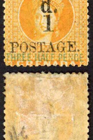 Grenada SG37 1d on 1 1/2d Orange M/Mint (hinge remainder)
