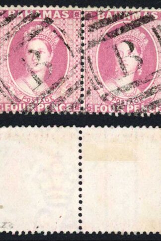 Bahamas SG43 1882 4d Rose Perf 14 wmk CA one stamp other Sheet Marginal Lines