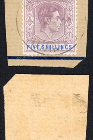 Bahamas SG156 KGVI 5/- Lilac and Blue (Thick Paper) on piece with 1940 CDS