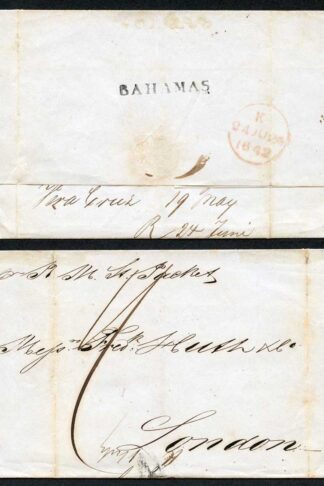 Bahamas straight-line hand stamp Ludington type B1 1842 entire from Vera-Cruz