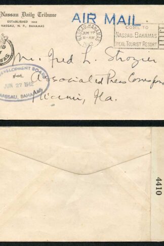 Bahamas 1942 Bahamas Crowned-Circle Type CC1 on a Censored Cover