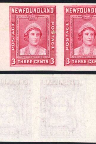 Newfoundland SG269 3c Carmine Imperf Pair (no gum)