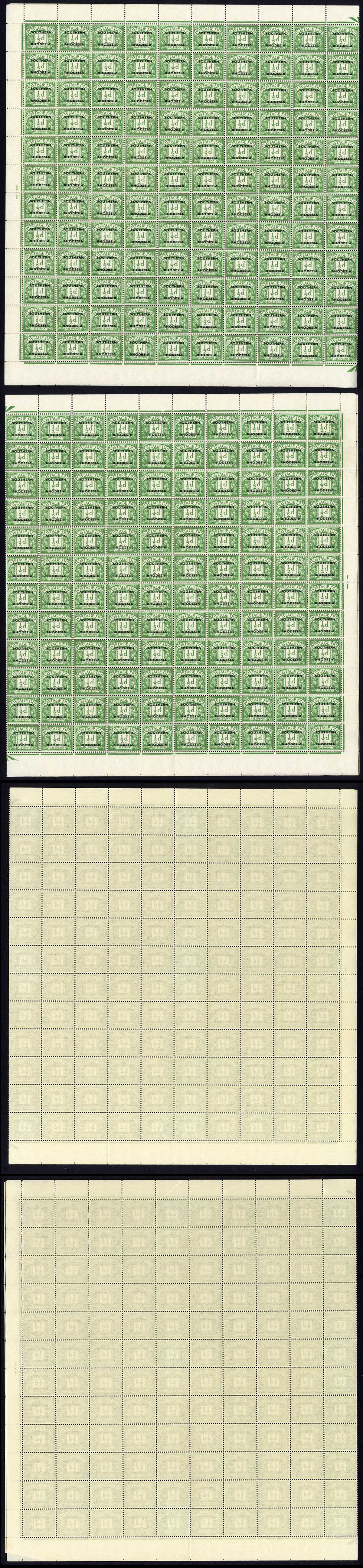 Southern Rhodesia SGD1 1/2d emerald complete sheet of 240 showing R3/4 broken 2