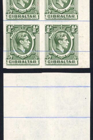Gibraltar SG121 KGVI 1/2d Green Printers Proof IMPERF on No Wmk Blue-Lined paper