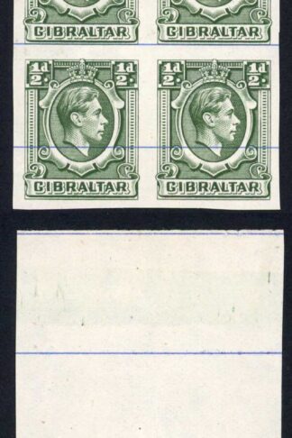 Gibraltar SG121 KGVI 1/2d Green Printers Proof IMPERF on No Wmk Blue-Lined paper