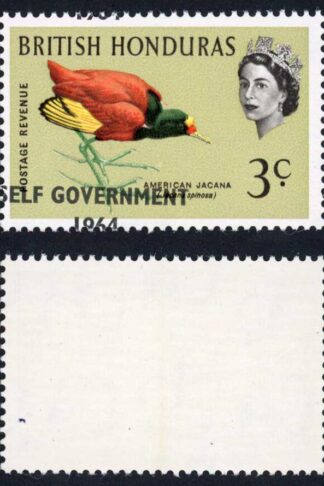 British Honduras SG218 3c with Self Government 1964 Overprint MISPLACED U/M
