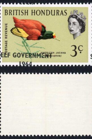 British Honduras SG218 3c with Self Government 1964 Overprint MISPLACED U/M