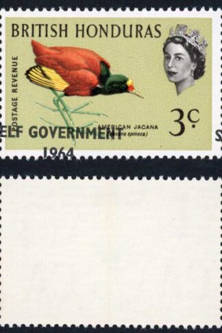 British Honduras SG218 3c with Self Government 1964 Overprint MISPLACED U/M