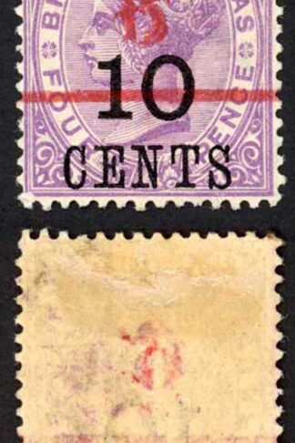 British Honduras SG43var 6c on 10c on 4d in Red 6 smudged M/M