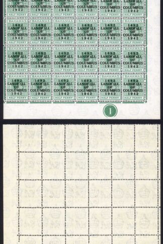 Bahamas KGVI SG162 1/2d Columbus HALF a Pane of 30 with Plate Number U/M