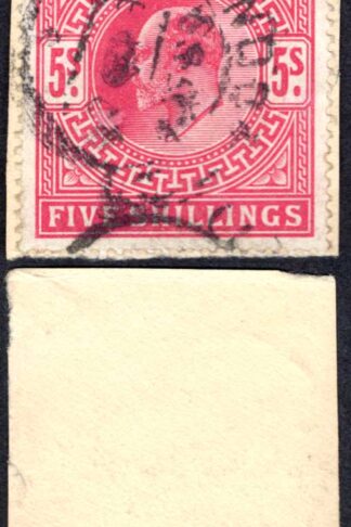 KEVII SG263 5/- Bright - carmine DLR Fine used on small piece