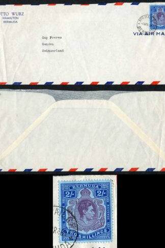 Bermuda KGVI 2/- Perf 14 on cover to Switzerland