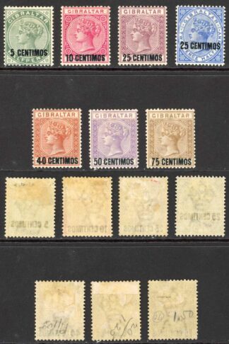 Gibraltar SG15/21 1889 Overprints Set M/M (hinge remainders as usual)
