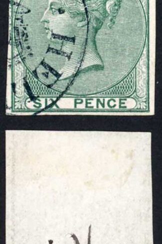 1856 6d Colour Trial Imperf in green on thin card Helmsley/Crown Cancel SUPERB