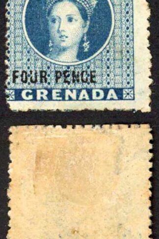 Grenada SG23a 1881 4d Blue surch type 9 Wmk Large Star SIDEWAYS Cat 1200 pounds