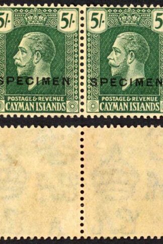 Cayman Is SG82s 5/- wmk Script PAIR (no gum) Opt SPECIMEN Type D17