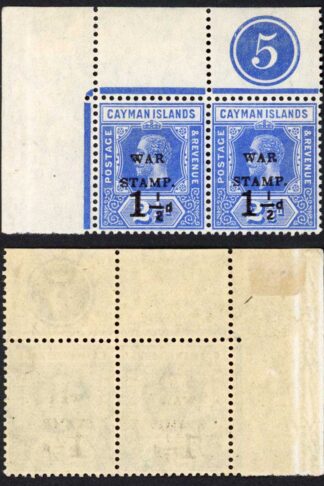 Cayman Is SG53 1.5d on 2.5d Type 14 Plate Pair Stamps U/M (left stamp creased)