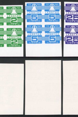 LESOTHO SGD19/21var 1986 set of 3 Post Due Imperf Blocks of Four U/M