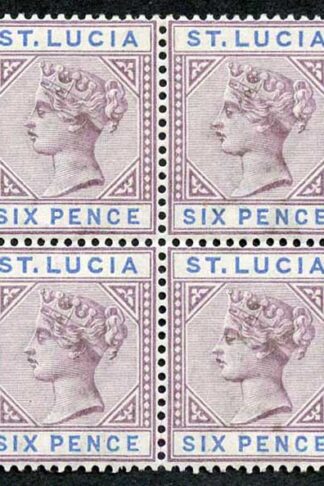 St Lucia SG49 1891-98 6d dull mauve and blue die II block of 4 (Bottom Pair U/M)
