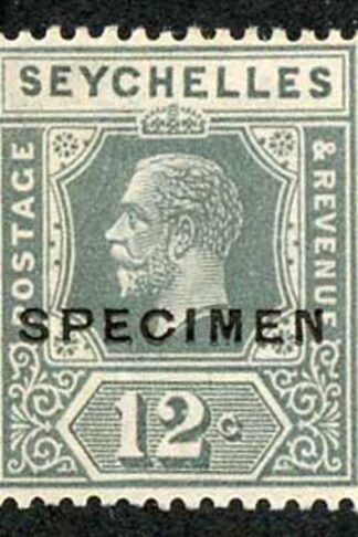Seychelles SG107s Script 12c grey (die II) the 1927 Re-Issue opt SPECIMEN