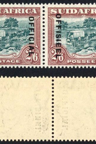 SOUTH AFRICA SGO18 Official 2/6 green and brown type O2 opt 17.5-18.5mm space