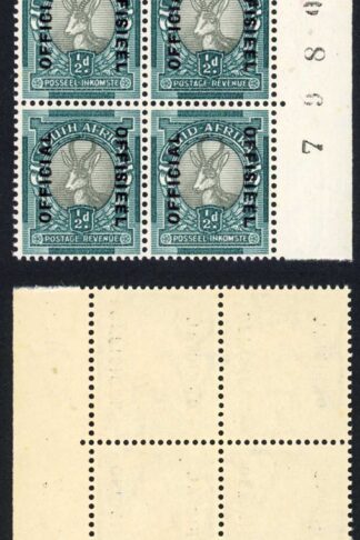SOUTH AFRICA SGO32 Official 1937 1/2d type O5 opt up and down OFFICIAL at left