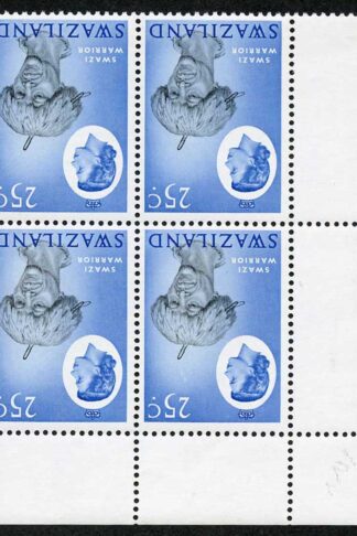 Swaziland SG102w 1962-66 25c variety WMK INVERTED Corner Block U/M