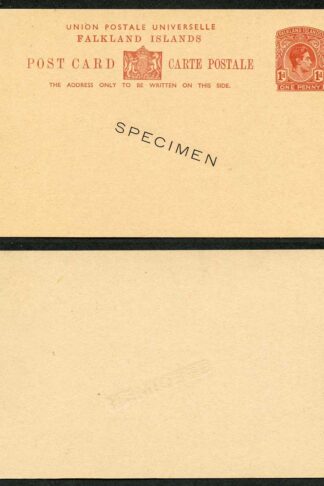 Falkland Is 1938 1d red-brown postcard die-stamped SPECIMEN