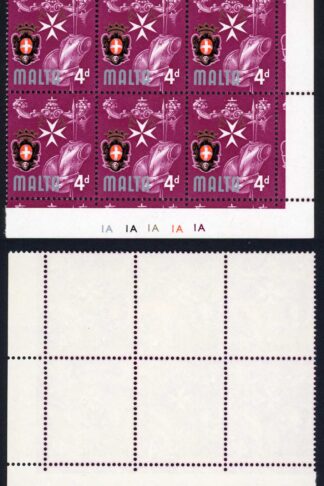 MALTA SG336a 1965-70 4d Knights of Malta Error SILVER OMITTED Block of SIX U/M