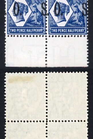 SOUTH AUSTRALIA SGO83 Official 1899 2 1/2d indigo O.S. opt Block of 4