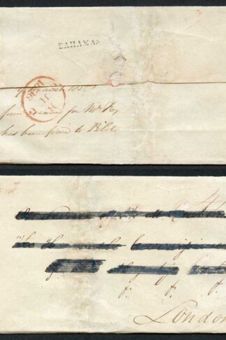 Bahamas 1836 entire to London rated 4/4 A Straight-Line BAHAMAS Type B3 Rare