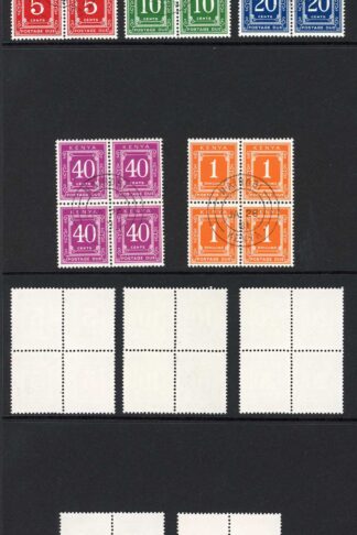 Kenya SG23/8 Post Due set on Glazed paper Perf 14 x 15 CDS Blocks of Four